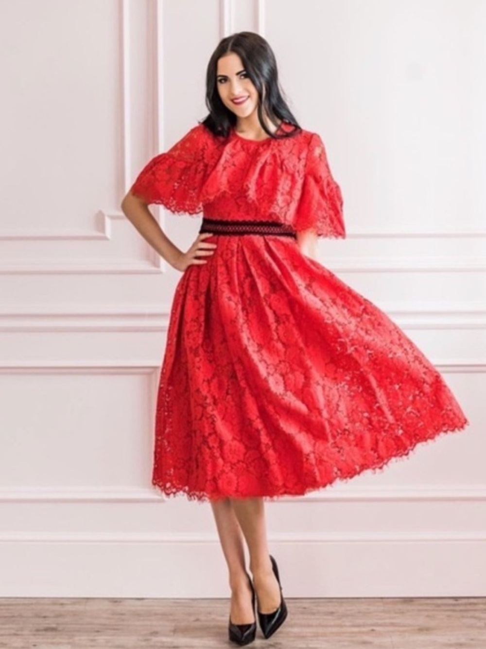 Rachel Parcell London Lace Midi Dress Red Size Small